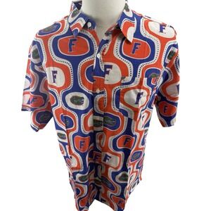 Wes and Willy Florida Gators Mens XL Button Down Shirt Orange Blue Retro Print